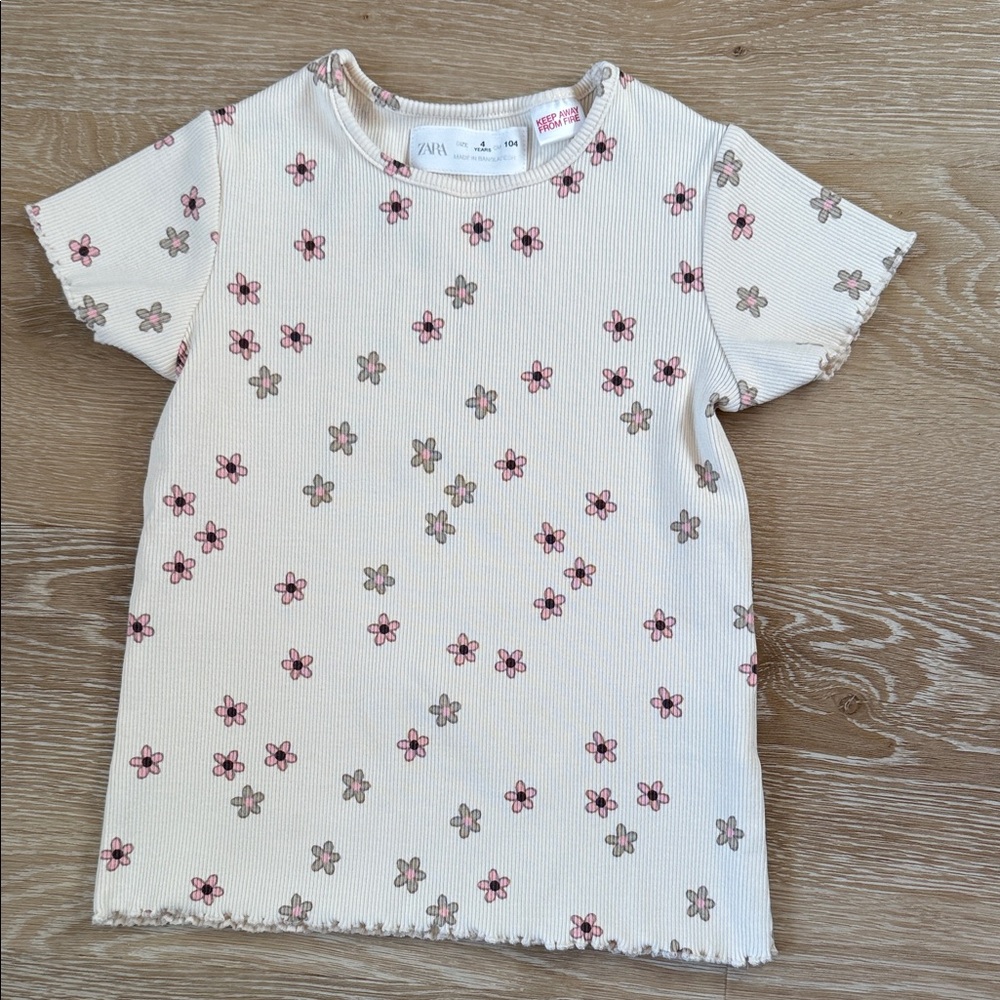 Zara Kids Floral Short Sleeve Tee 4 Years